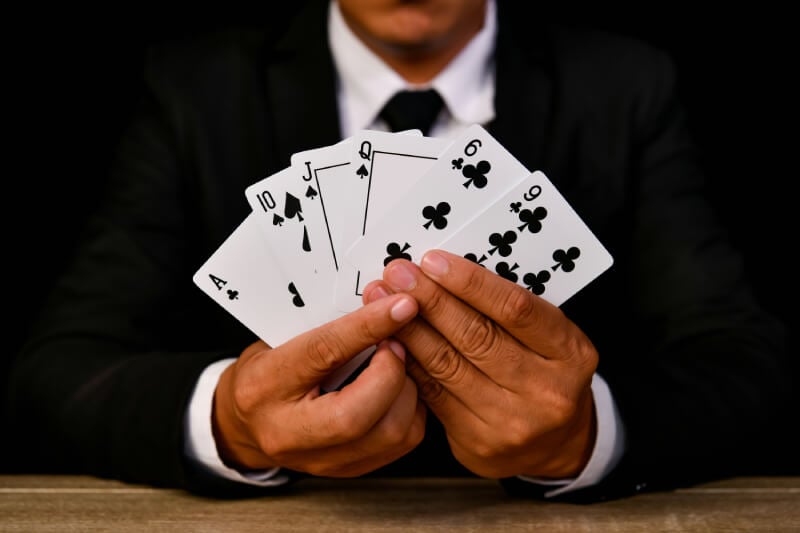 A person using a card counting strategy at a casino