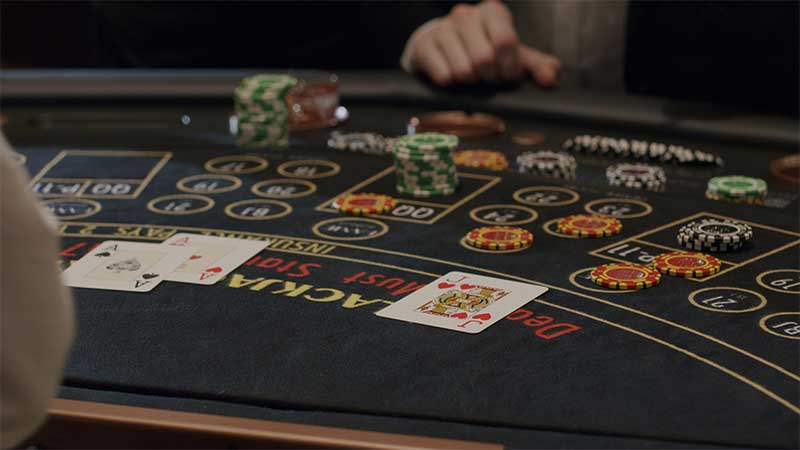 Blackjack table with cards and chips