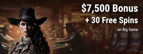 Lucky Creek Casino's welcome a bonus of up to $7500 and 30 free spins for vegasfreedom review.